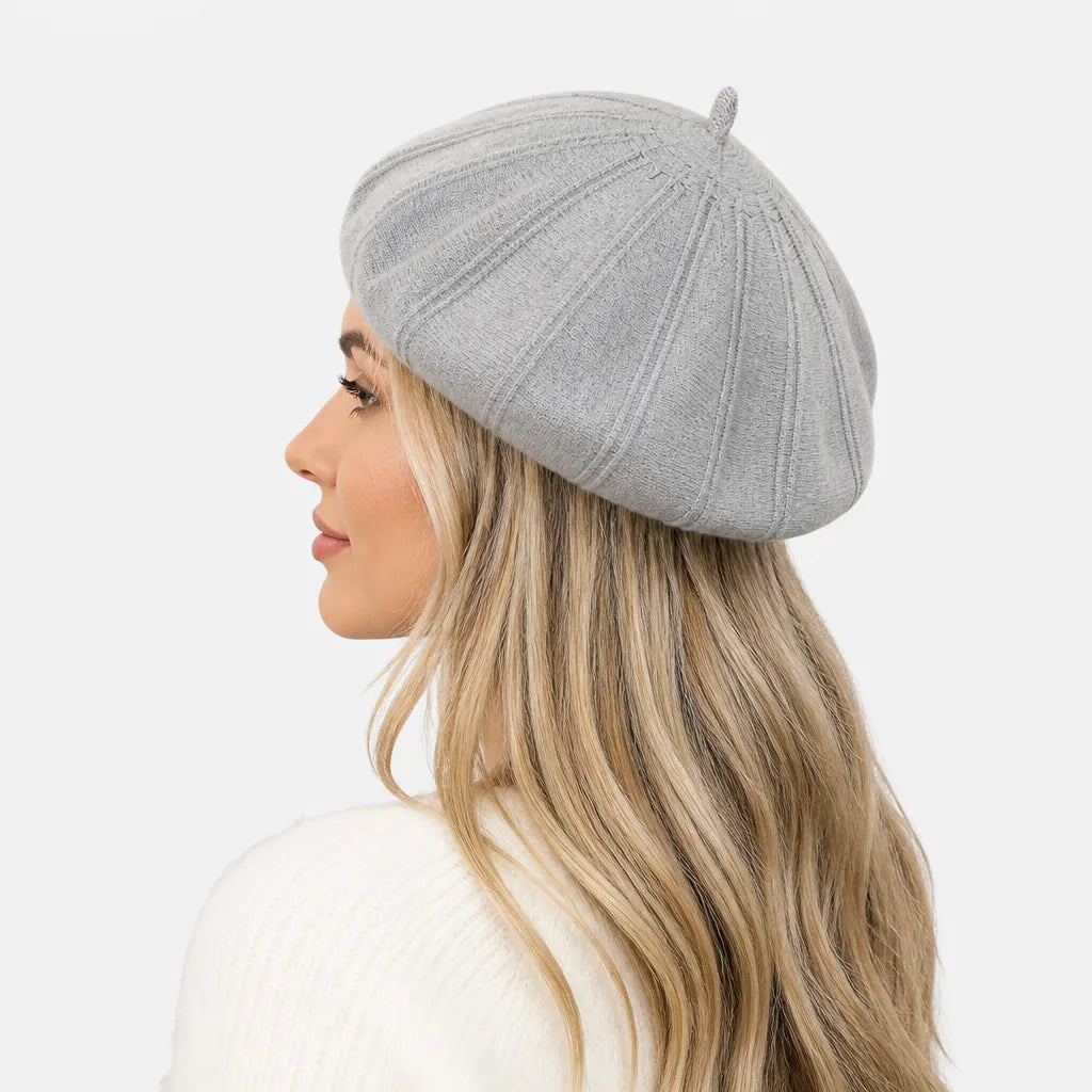 Beret Plat Femme - Tricot Beige Noir ou Bordeaux