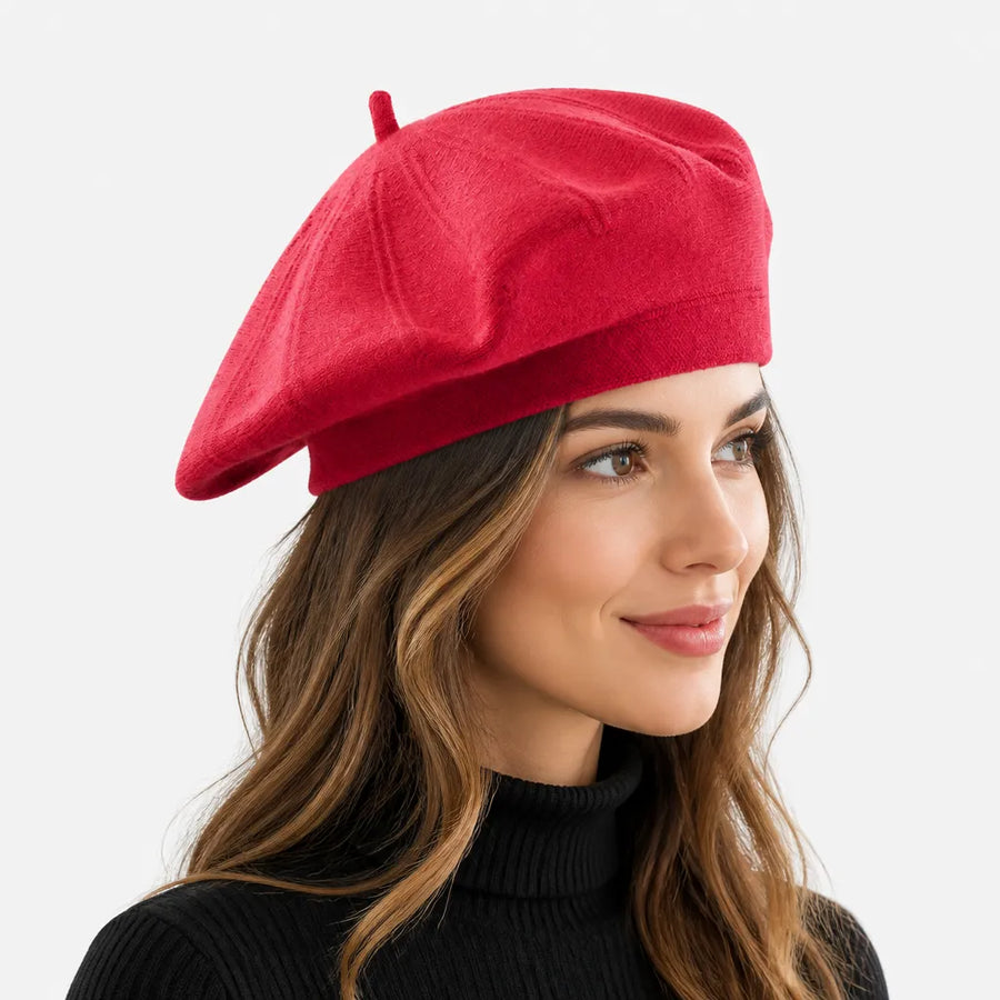 Beret Plat Femme - Tricot Beige Noir ou Bordeaux