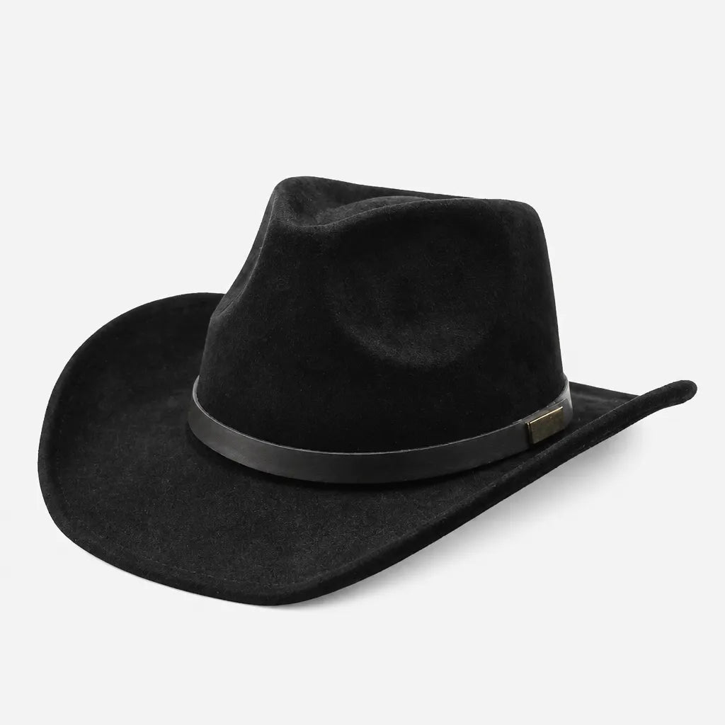 Chapeau Western - Large Bord Releve et Ceinture en Cuir Ethnique
