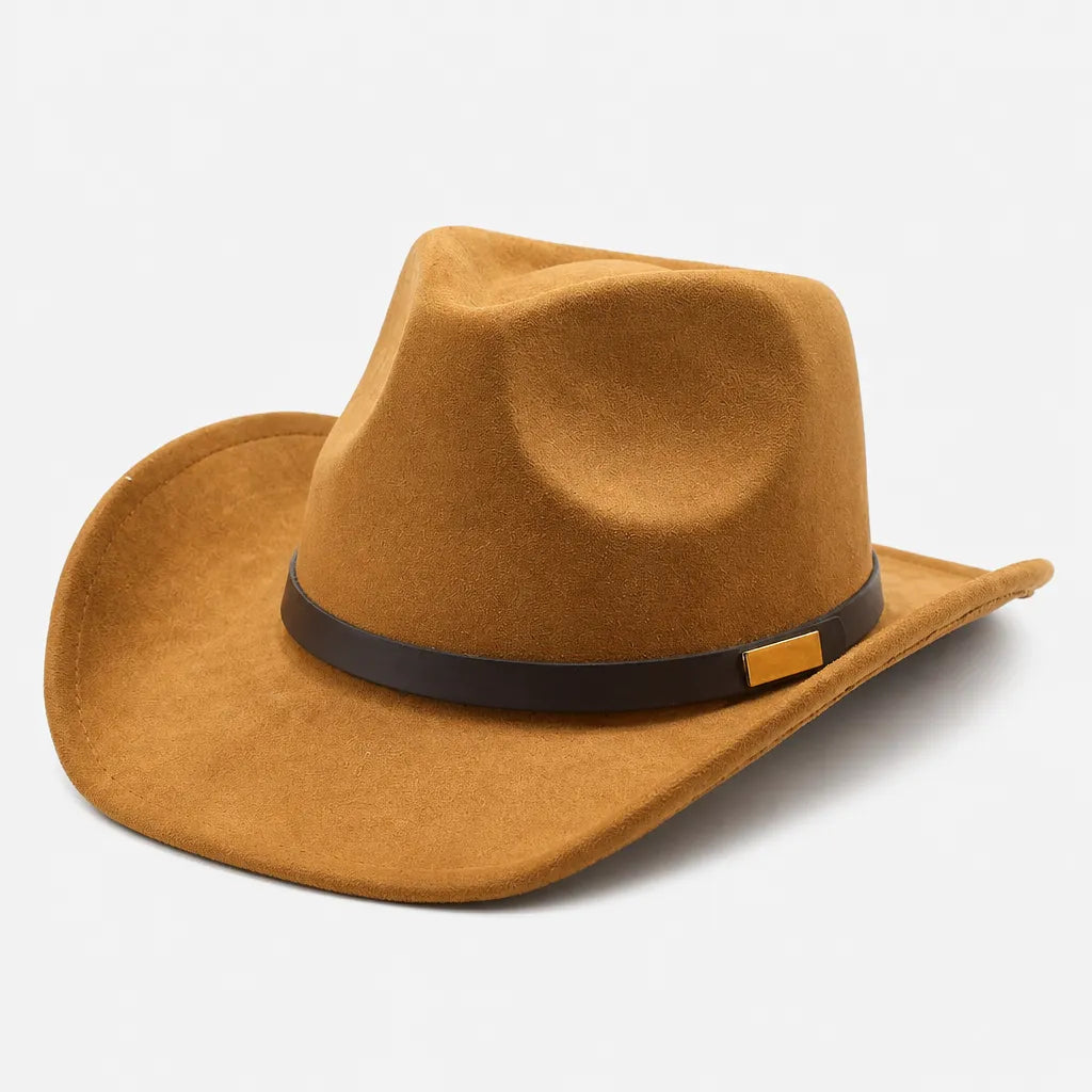 Chapeau Western - Large Bord Releve et Ceinture en Cuir Ethnique