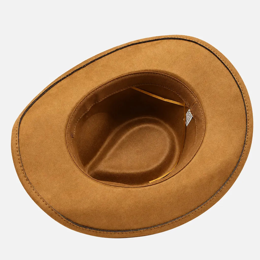 Chapeau Western - Large Bord Releve et Ceinture en Cuir Ethnique