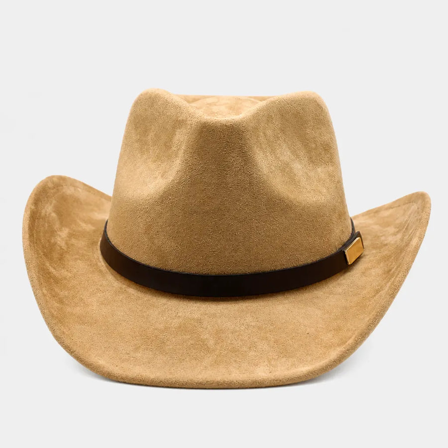 Chapeau Western - Large Bord Releve et Ceinture en Cuir Ethnique