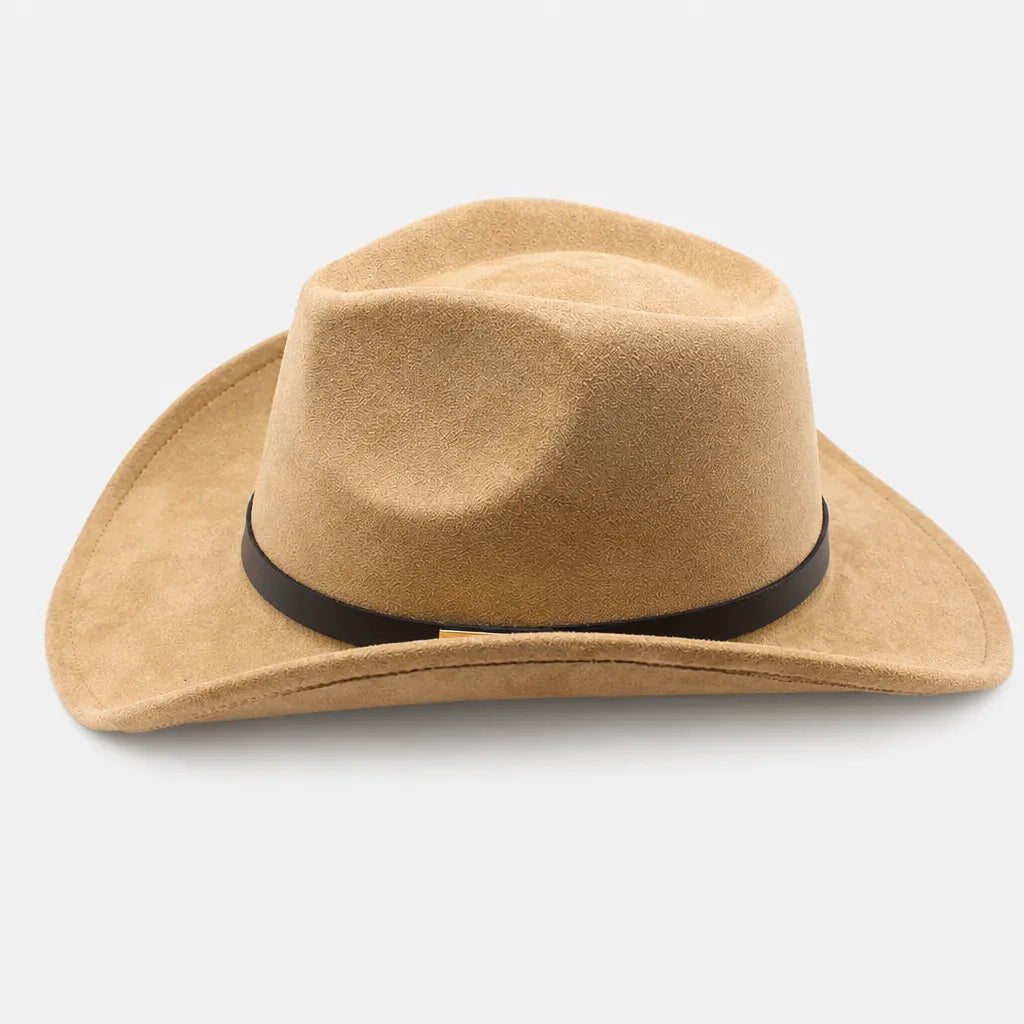 Chapeau Western - Large Bord Releve et Ceinture en Cuir Ethnique