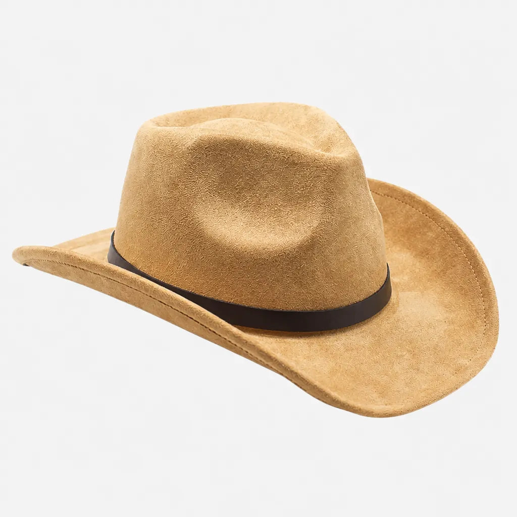Chapeau Western - Large Bord Releve et Ceinture en Cuir Ethnique
