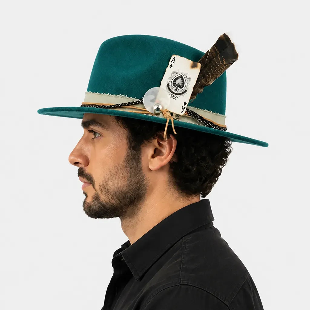 Chapeau Plume - Fedora Large Bord Retro Style Jazz et Western