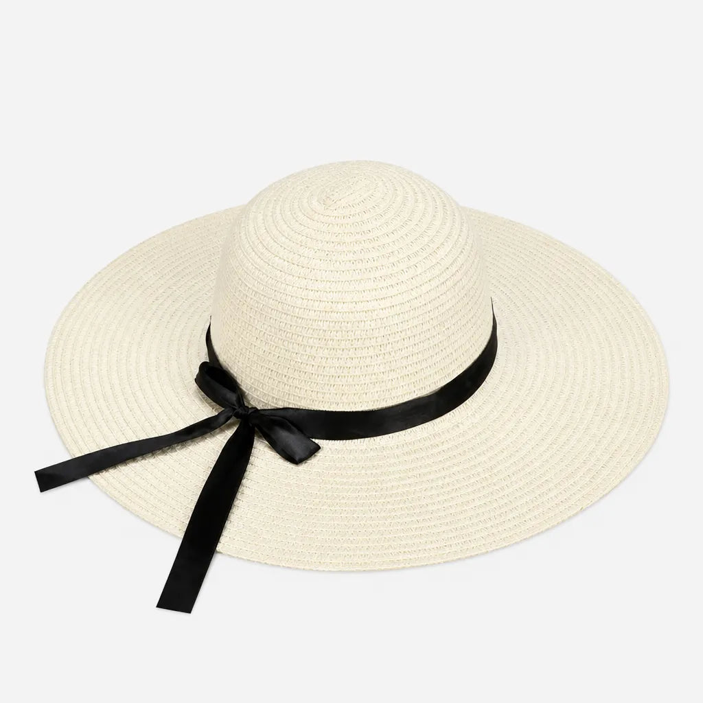 Chapeau Soleil Femme - Paille Pliable avec Noeud Ete
