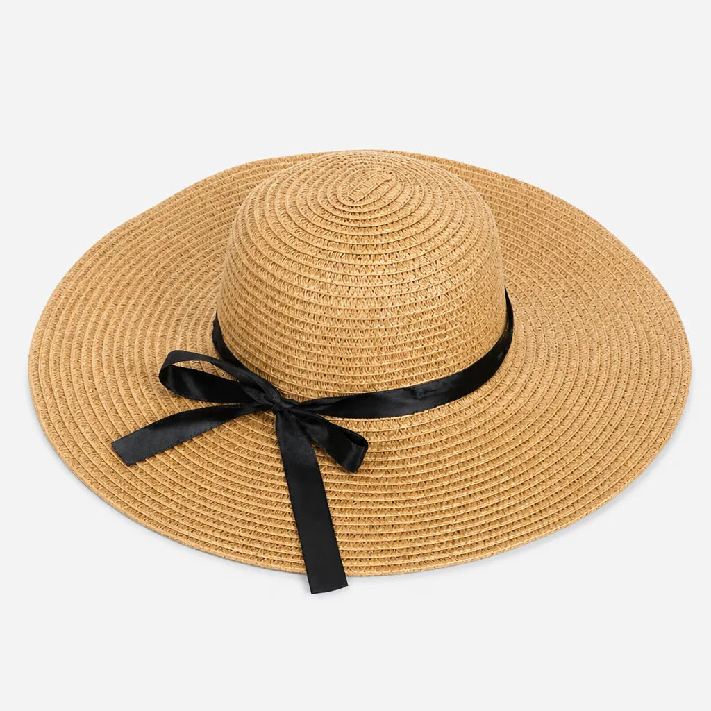 Chapeau Soleil Femme - Paille Pliable avec Noeud Ete