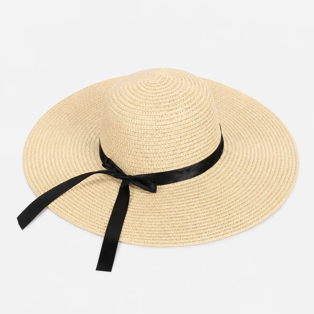 Chapeau Soleil Femme - Paille Pliable avec Noeud Ete