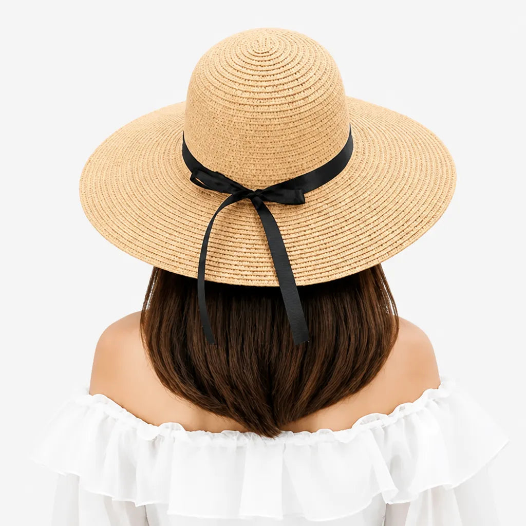 Chapeau Soleil Femme - Paille Pliable avec Noeud Ete