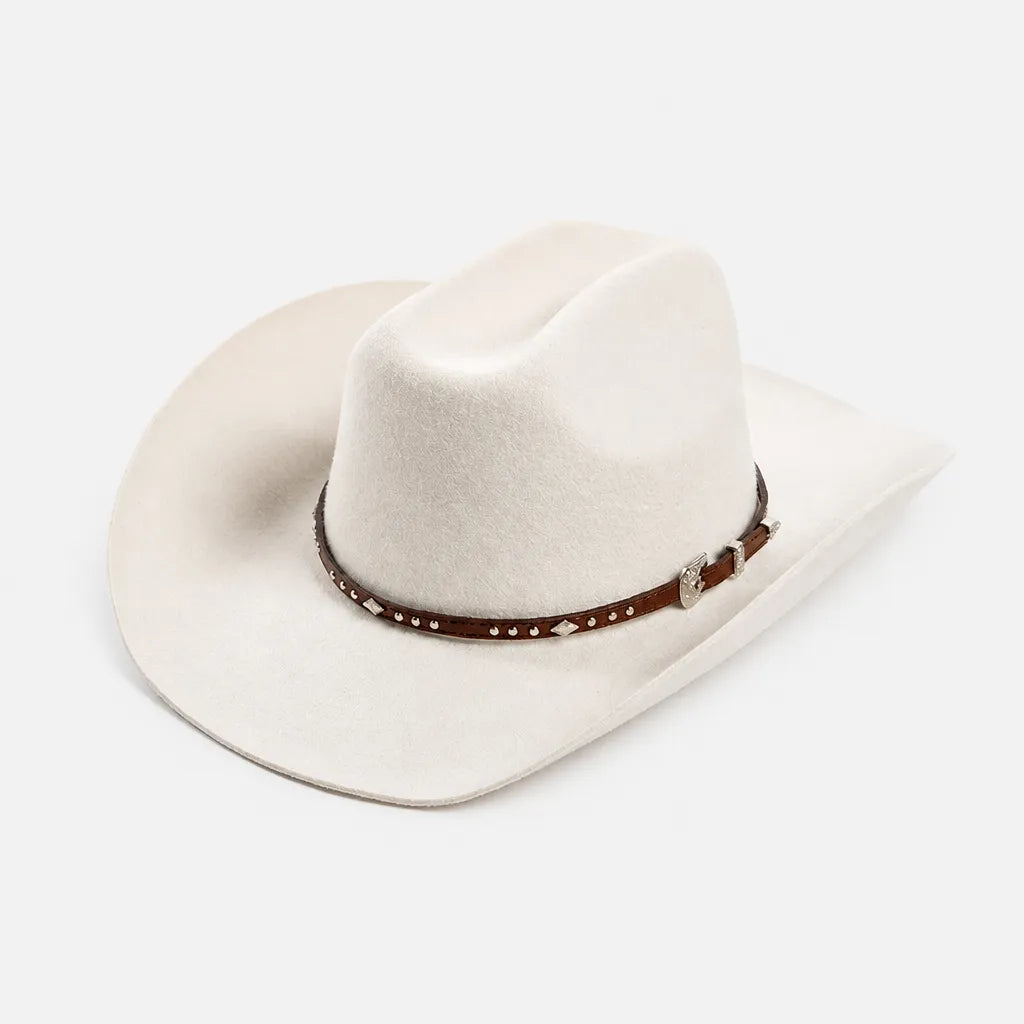 Chapeau en Laine Femme - Western Feutre a Ceinture Cloutee