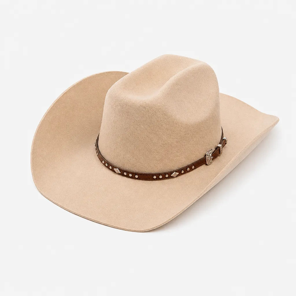 Chapeau en Laine Femme - Western Feutre a Ceinture Cloutee