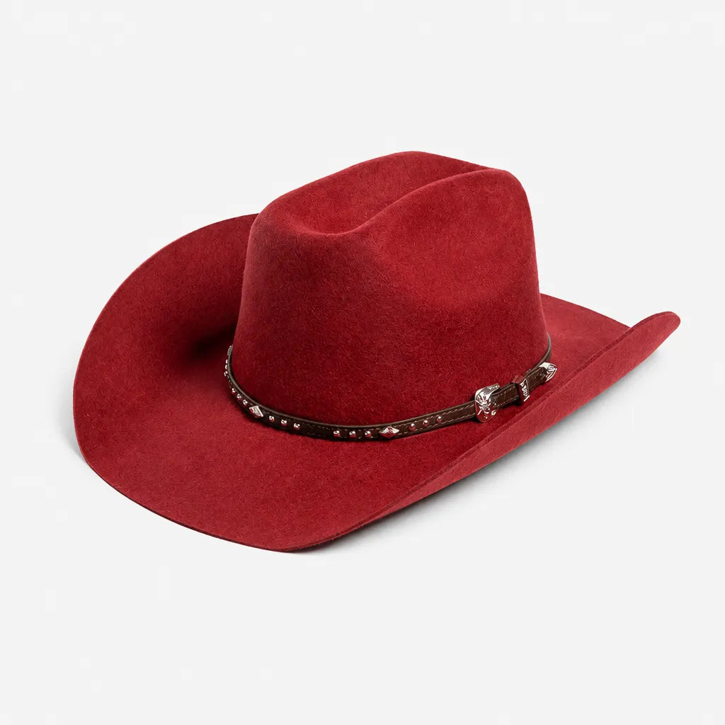 Chapeau en Laine Femme - Western Feutre a Ceinture Cloutee