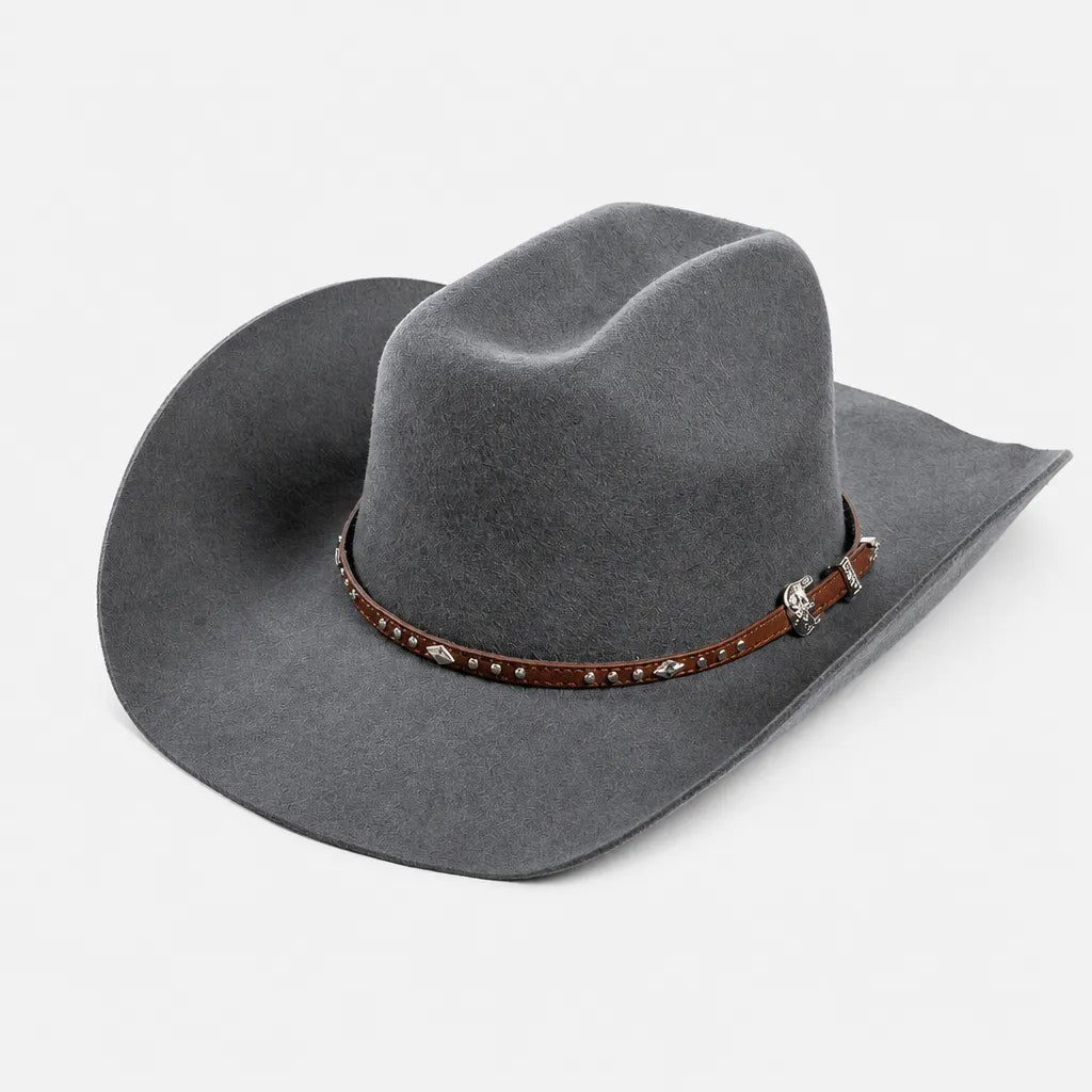 Chapeau en Laine Femme - Western Feutre a Ceinture Cloutee