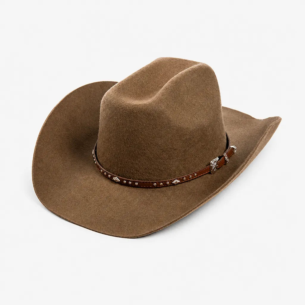 Chapeau en Laine Femme - Western Feutre a Ceinture Cloutee