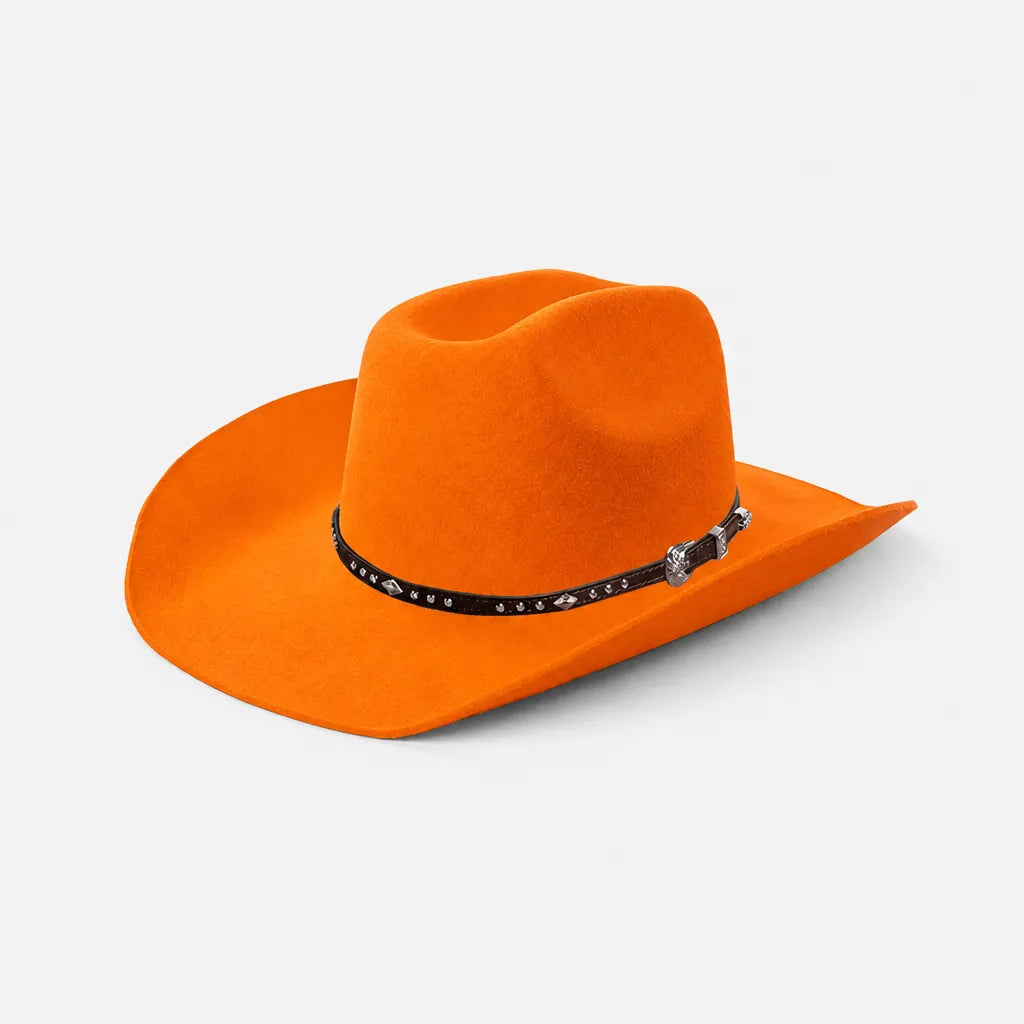 Chapeau en Laine Femme - Western Feutre a Ceinture Cloutee