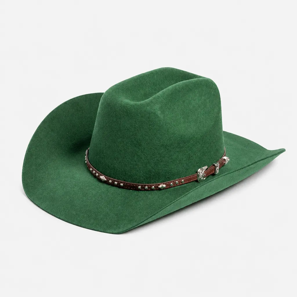 Chapeau en Laine Femme - Western Feutre a Ceinture Cloutee