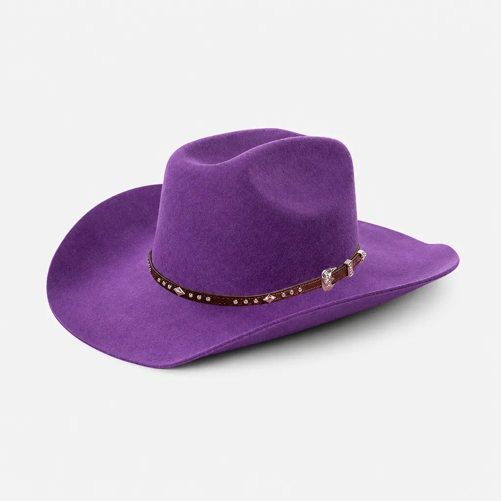 Chapeau en Laine Femme - Western Feutre a Ceinture Cloutee