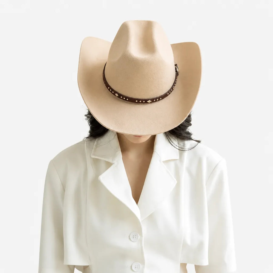 Chapeau en Laine Femme - Western Feutre a Ceinture Cloutee