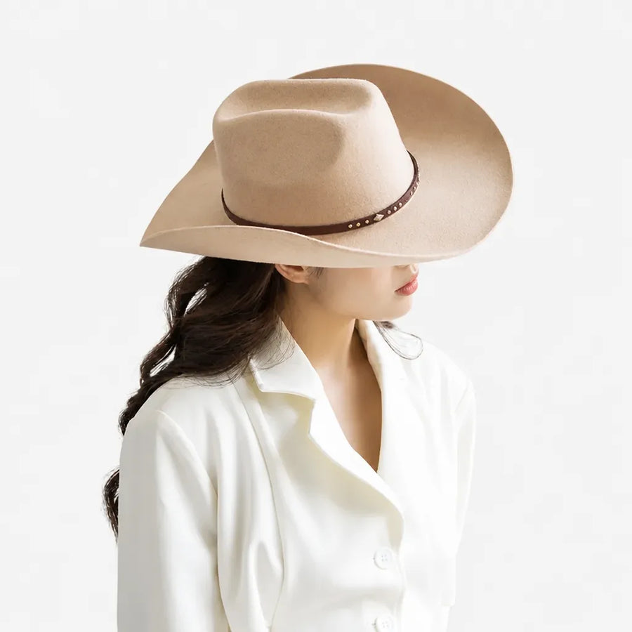Chapeau en Laine Femme - Western Feutre a Ceinture Cloutee
