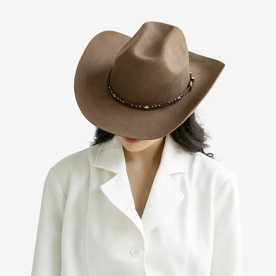 Chapeau en Laine Femme - Western Feutre a Ceinture Cloutee