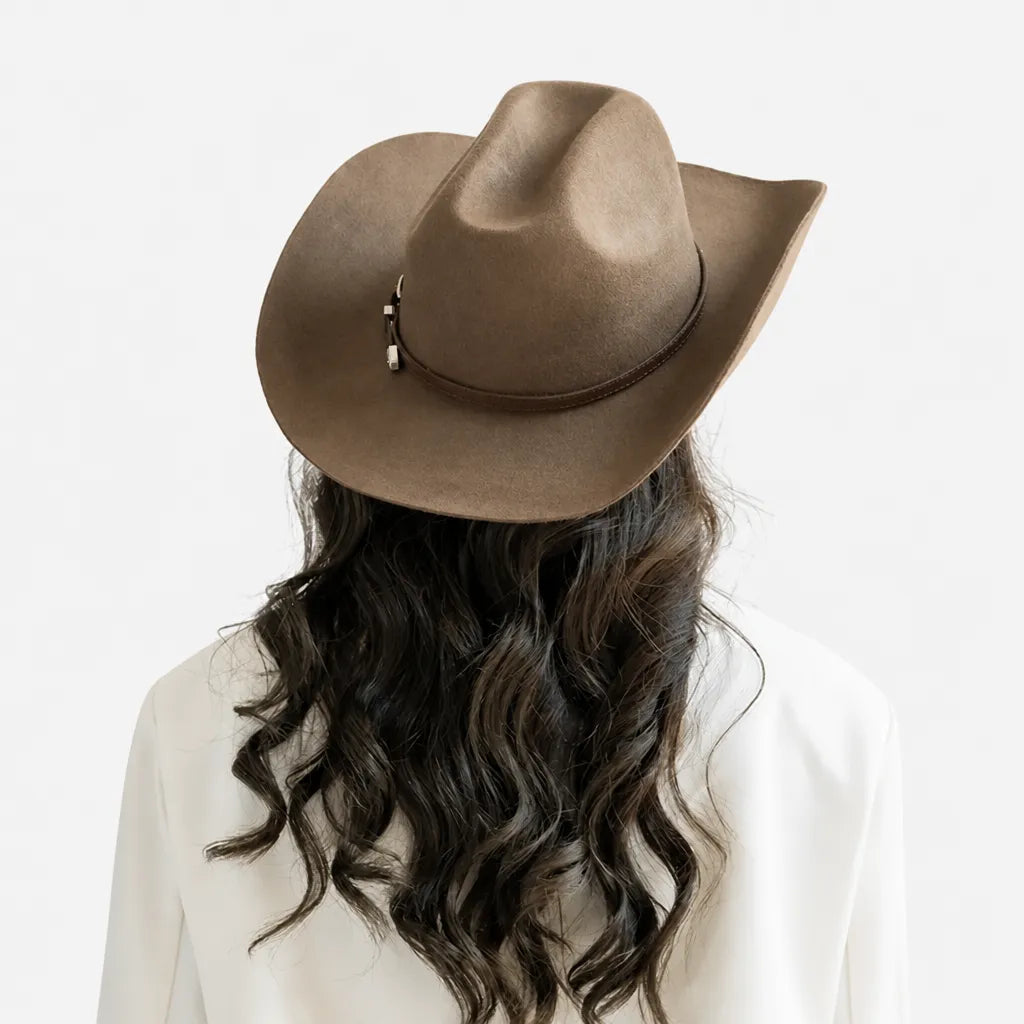 Chapeau en Laine Femme - Western Feutre a Ceinture Cloutee