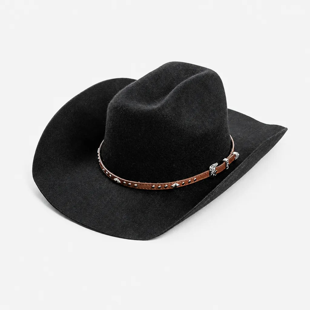 Chapeau en Laine Femme - Western Feutre a Ceinture Cloutee
