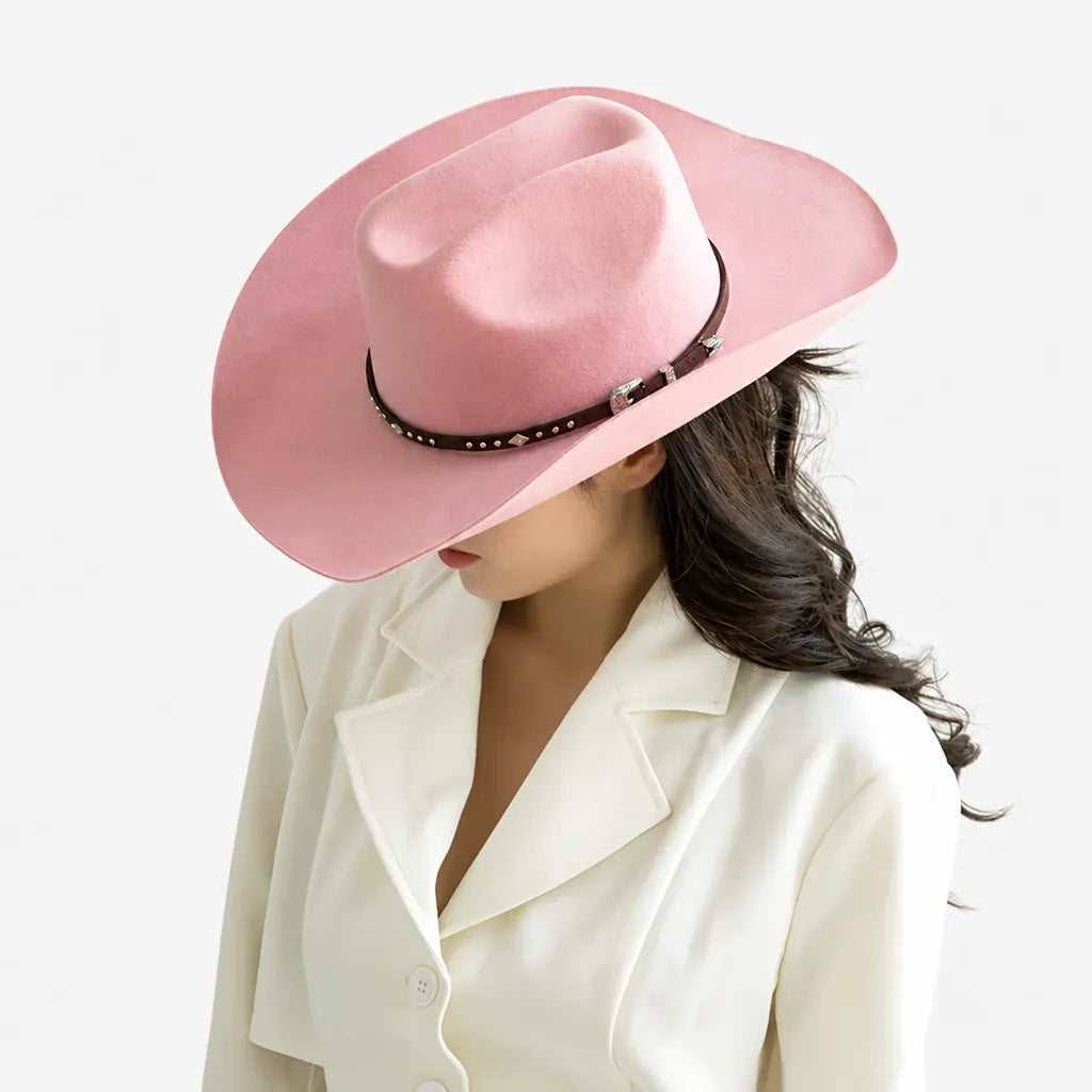 Chapeau en Laine Femme - Western Feutre a Ceinture Cloutee