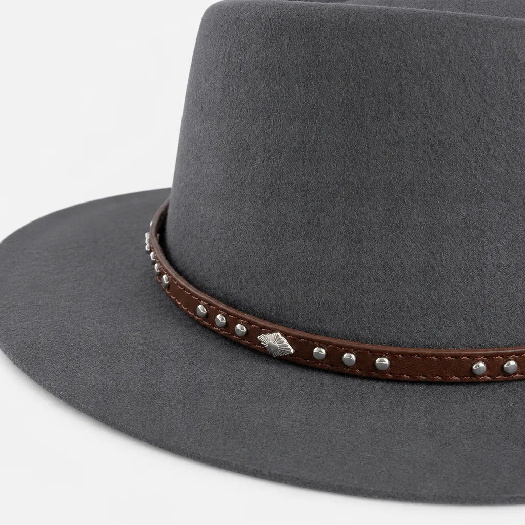 Chapeau en Laine Femme - Western Feutre a Ceinture Cloutee