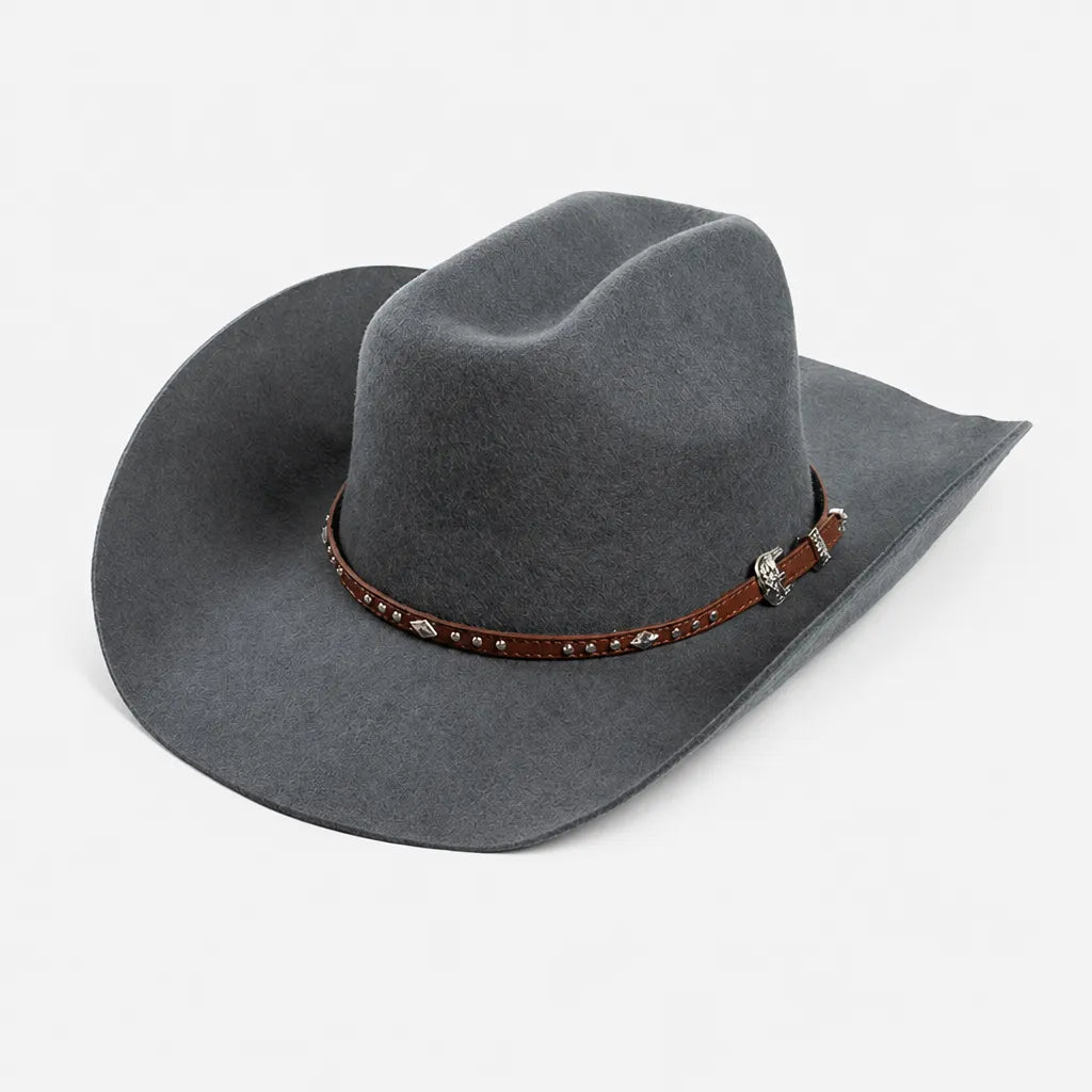 Chapeau en Laine Femme - Western Feutre a Ceinture Cloutee