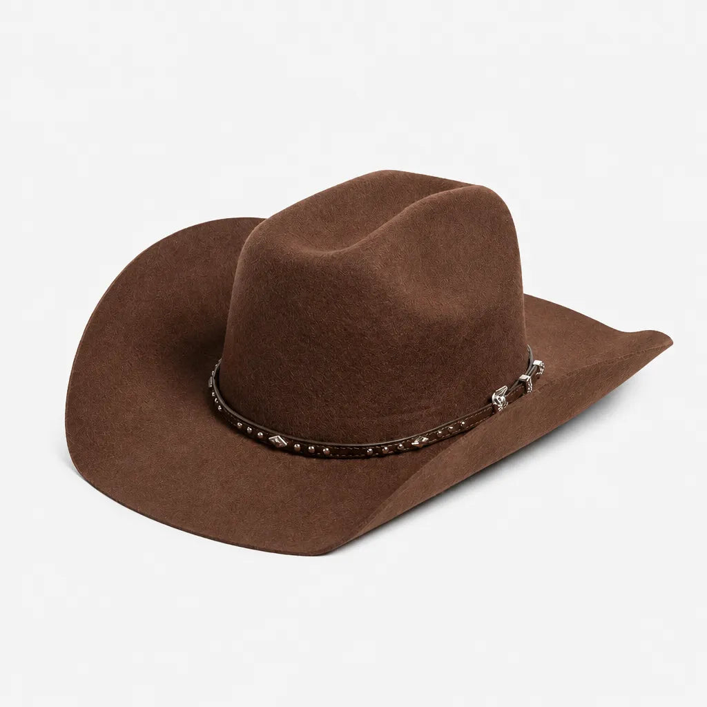 Chapeau en Laine Femme - Western Feutre a Ceinture Cloutee