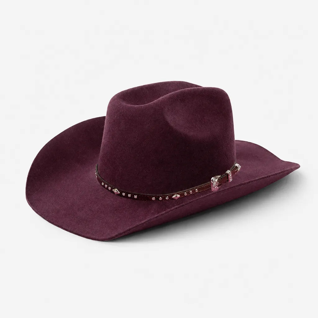 Chapeau en Laine Femme - Western Feutre a Ceinture Cloutee