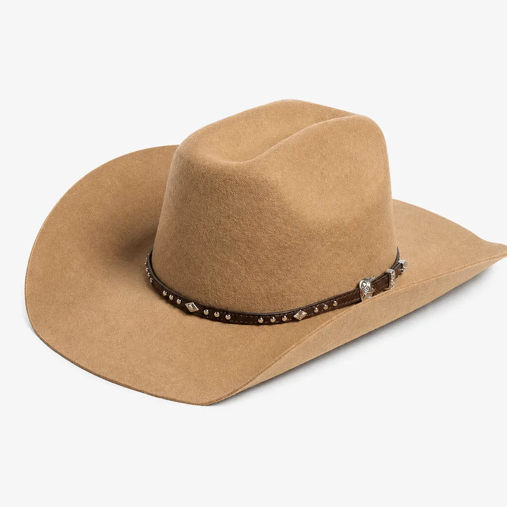 Chapeau en Laine Femme - Western Feutre a Ceinture Cloutee