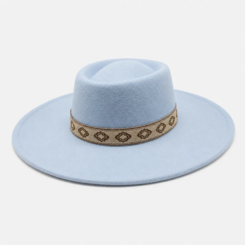 Chapeau Gambler Homme - Feutre Noir avec Ruban Aztec