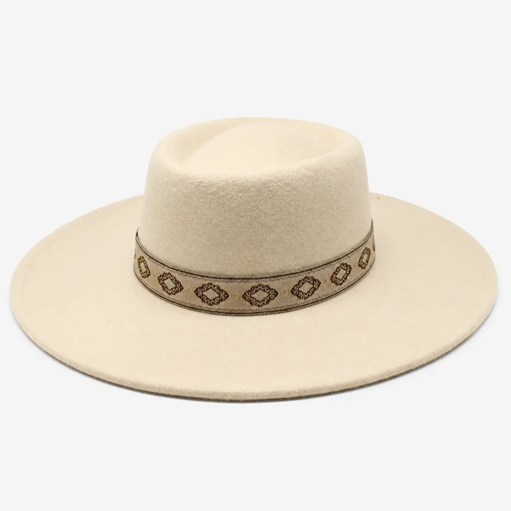 Chapeau Gambler Homme - Feutre Noir avec Ruban Aztec