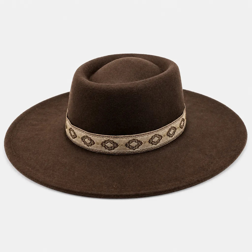 Chapeau Gambler Homme - Feutre Noir avec Ruban Aztec