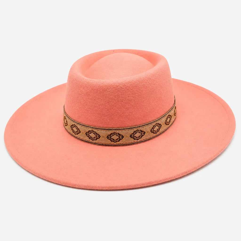 Chapeau Gambler Homme - Feutre Noir avec Ruban Aztec