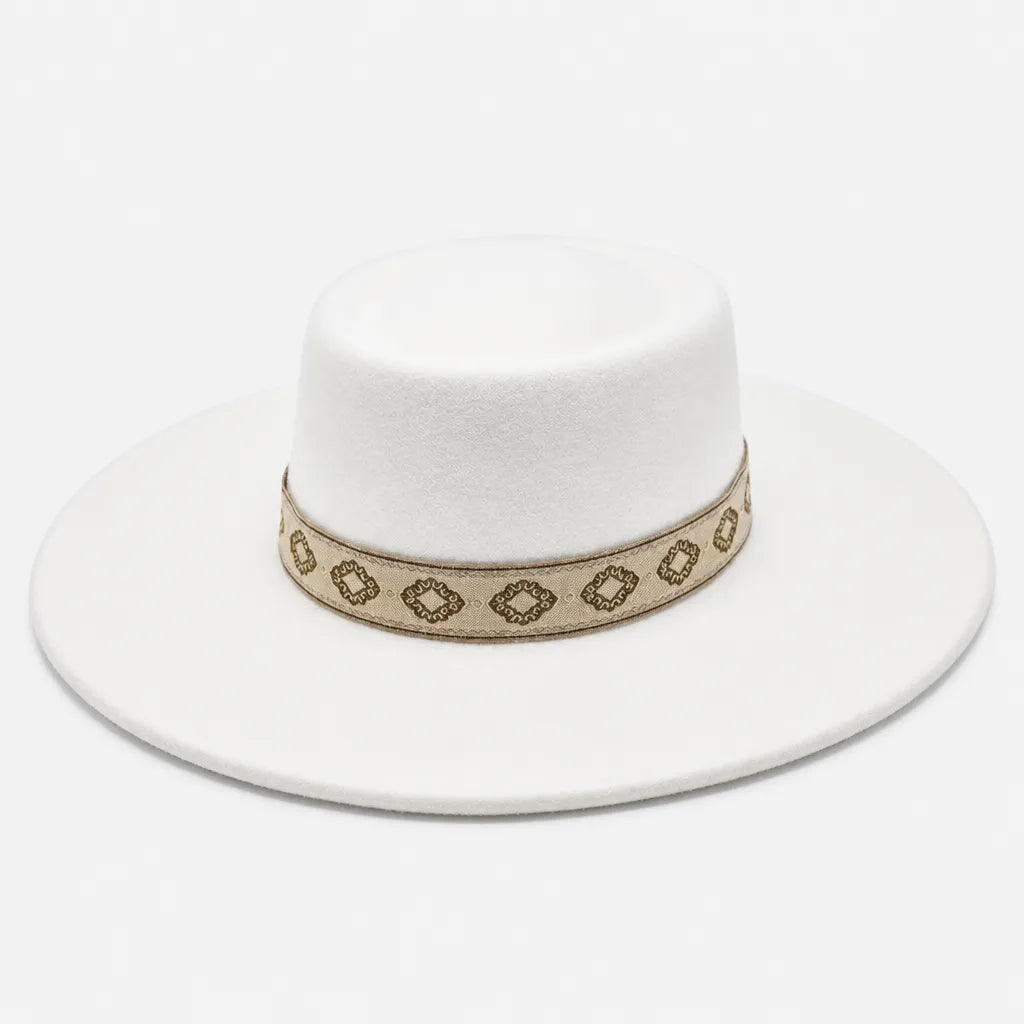 Chapeau Gambler Homme - Feutre Noir avec Ruban Aztec