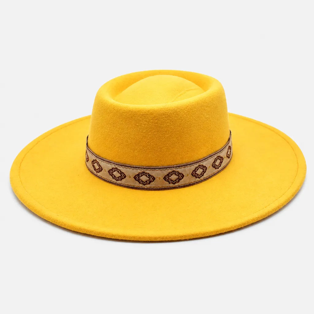 Chapeau Gambler Homme - Feutre Noir avec Ruban Aztec