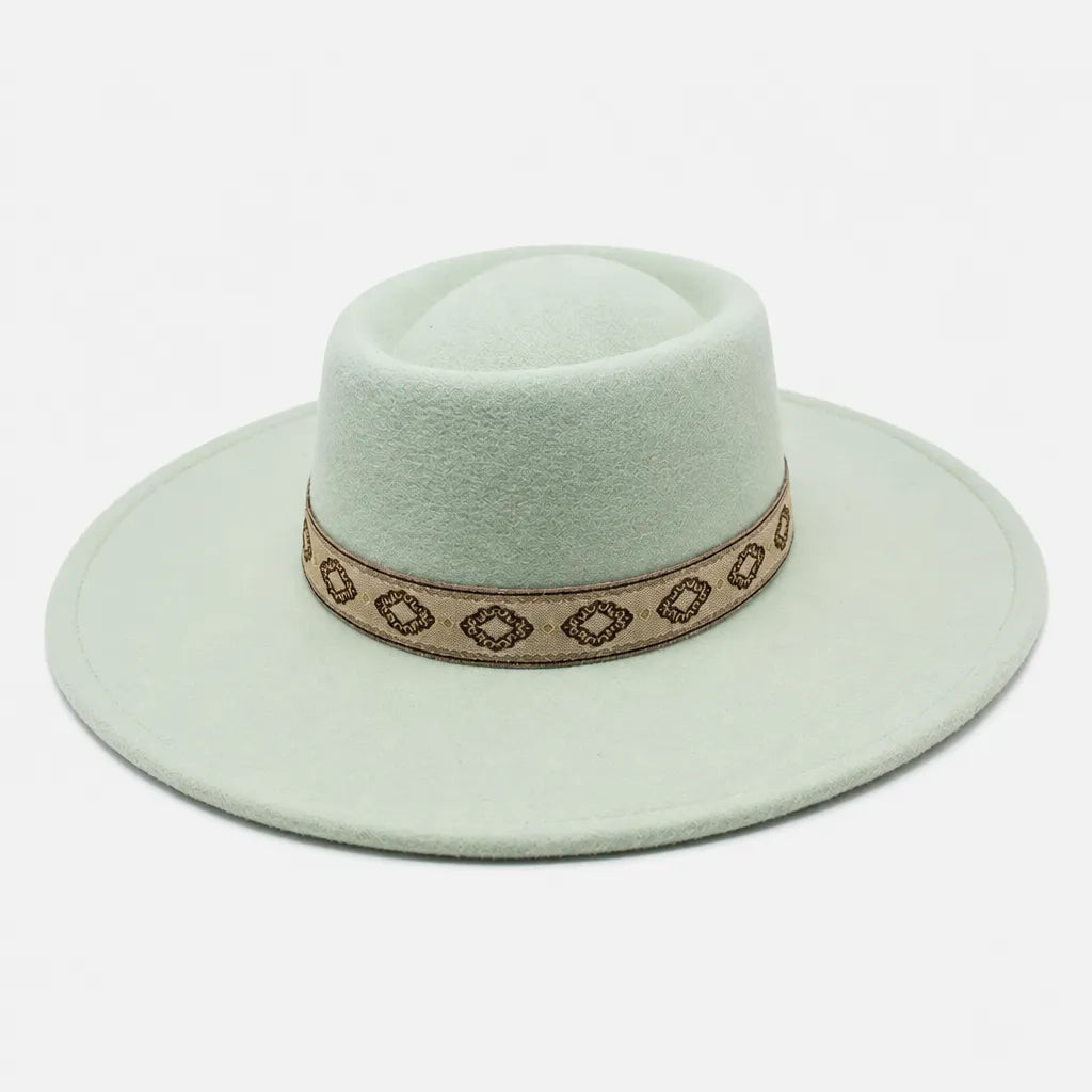 Chapeau Gambler Homme - Feutre Noir avec Ruban Aztec
