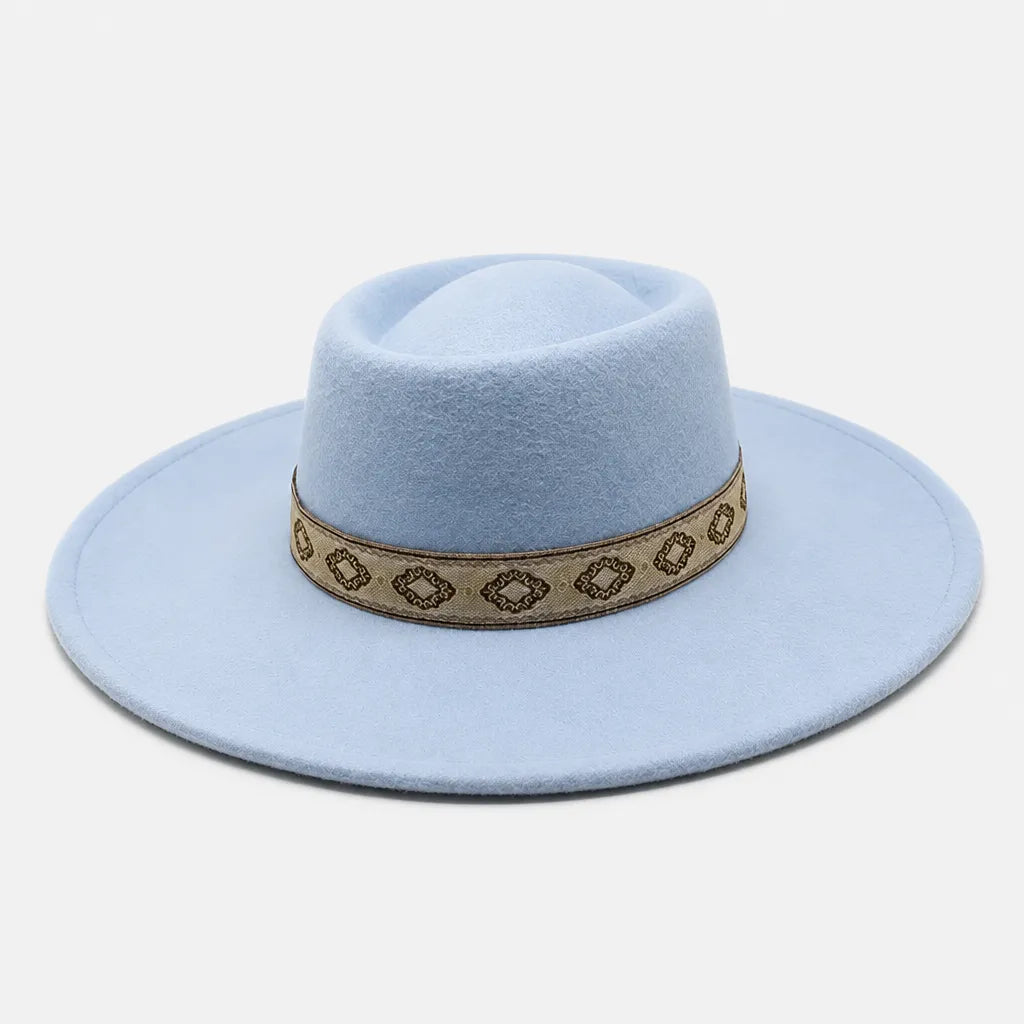 Chapeau Gambler Homme - Feutre Noir avec Ruban Aztec