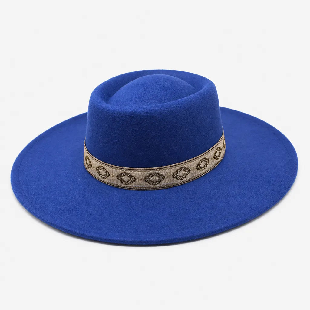 Chapeau Gambler Homme - Feutre Noir avec Ruban Aztec