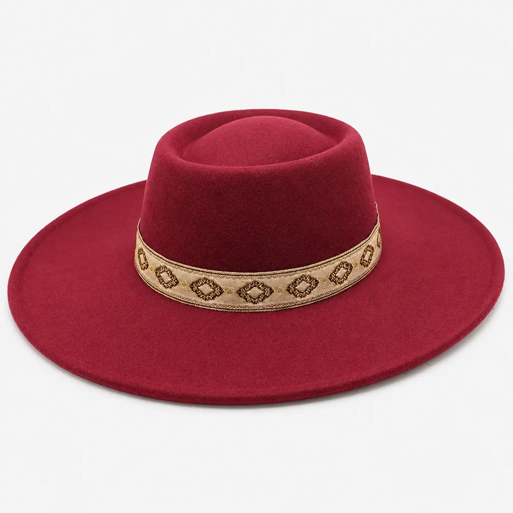 Chapeau Gambler Homme - Feutre Noir avec Ruban Aztec