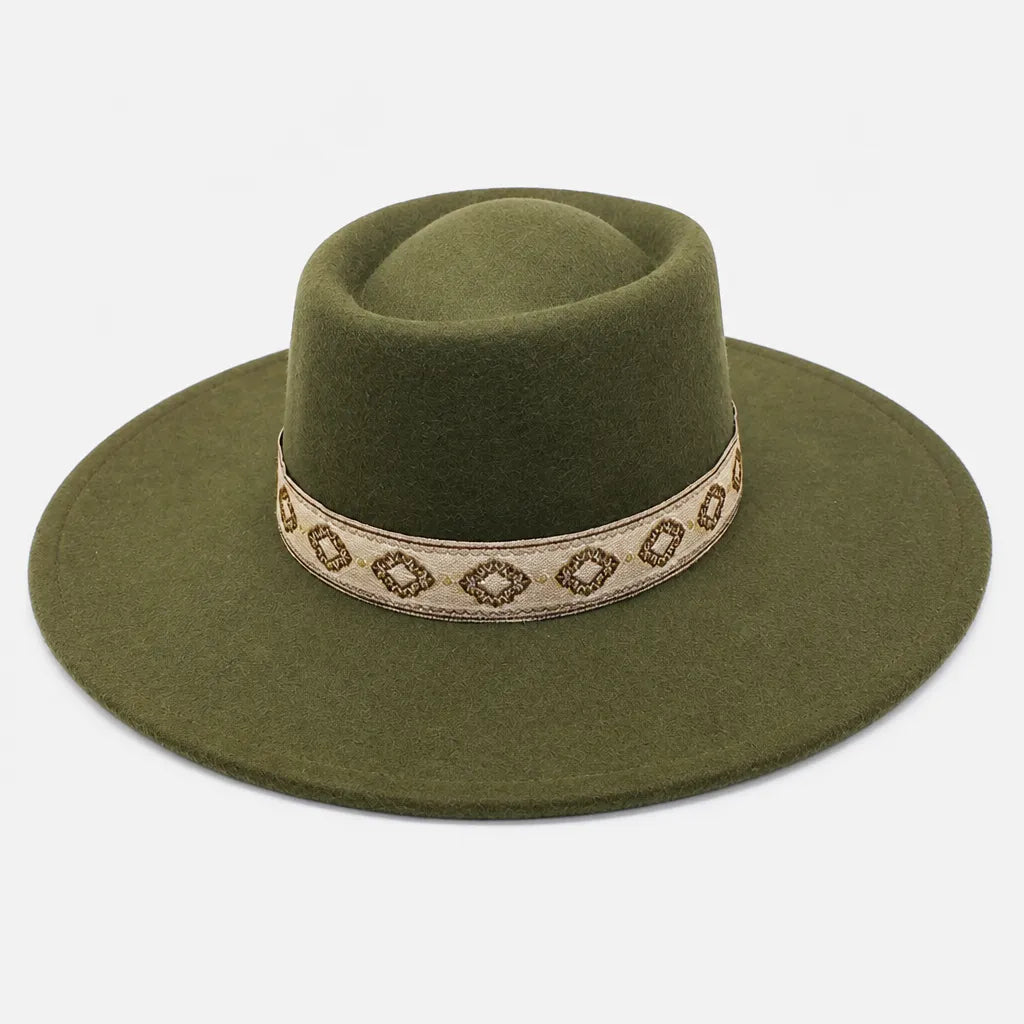 Chapeau Gambler Homme - Feutre Noir avec Ruban Aztec