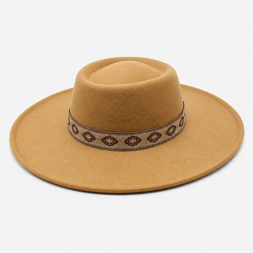 Chapeau Gambler Homme - Feutre Noir avec Ruban Aztec