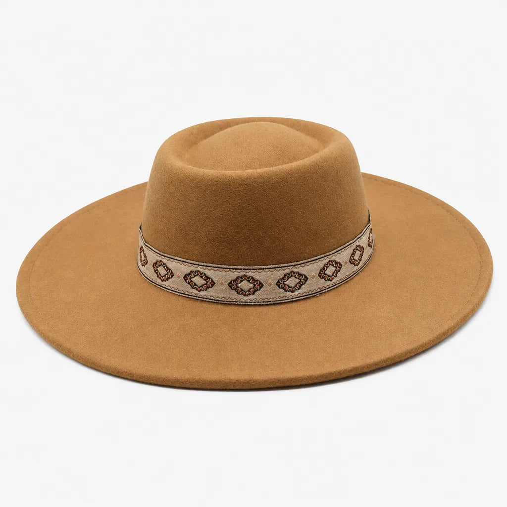 Chapeau Gambler Homme - Feutre Noir avec Ruban Aztec