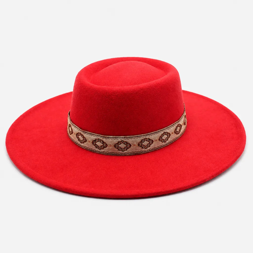 Chapeau Gambler Homme - Feutre Noir avec Ruban Aztec