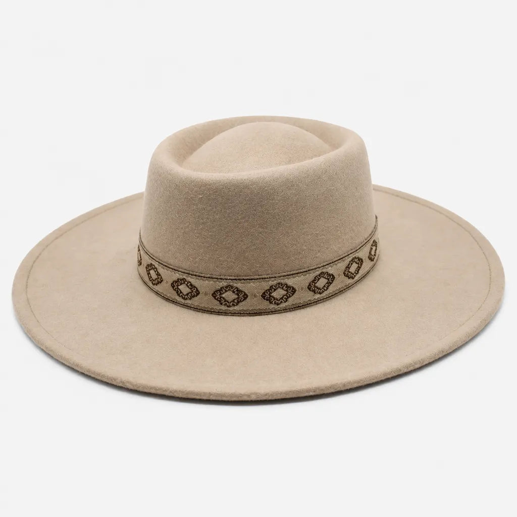Chapeau Gambler Homme - Feutre Noir avec Ruban Aztec