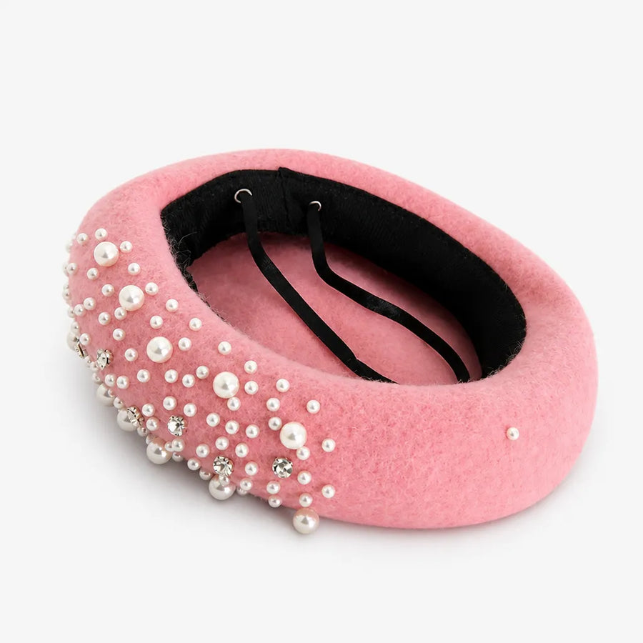 Beret Femme Hiver - en Laine avec Perles et Strass Retro