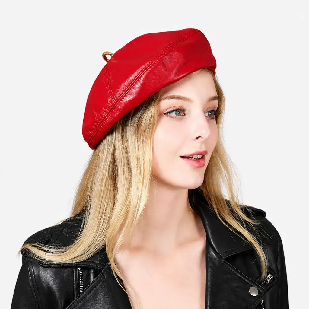La boîte à chapeaux Beret d Hiver Femme - en Cuir, Motif Citrouille