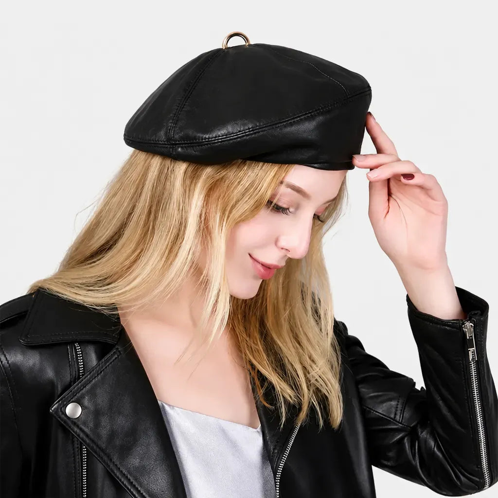 La boîte à chapeaux Beret d Hiver Femme - en Cuir, Motif Citrouille
